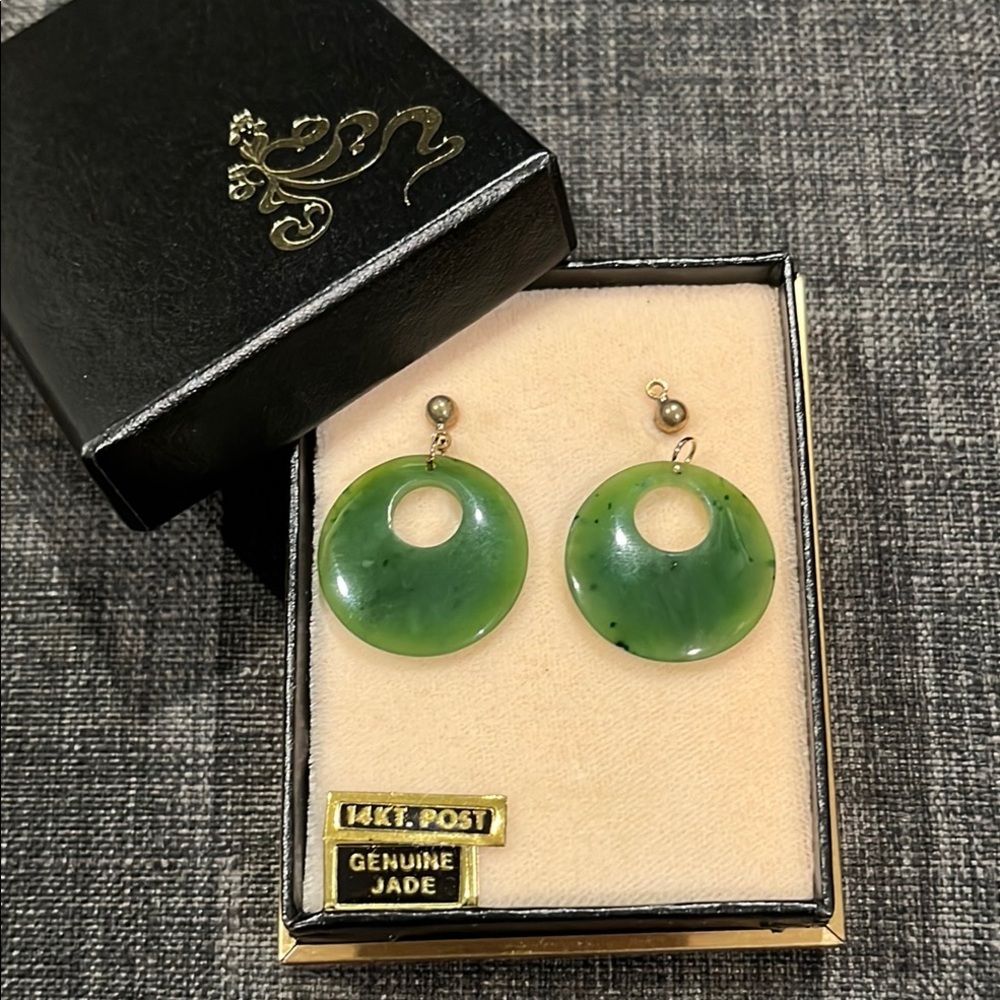 Stunning Genuine Jade Earrings with 14K Gold Post